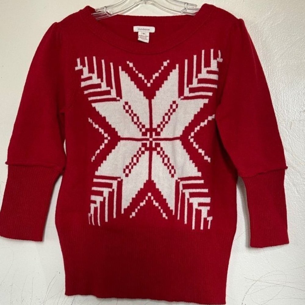 Women's Sundance Red Snowflake Wool Blend Sweater… - image 1